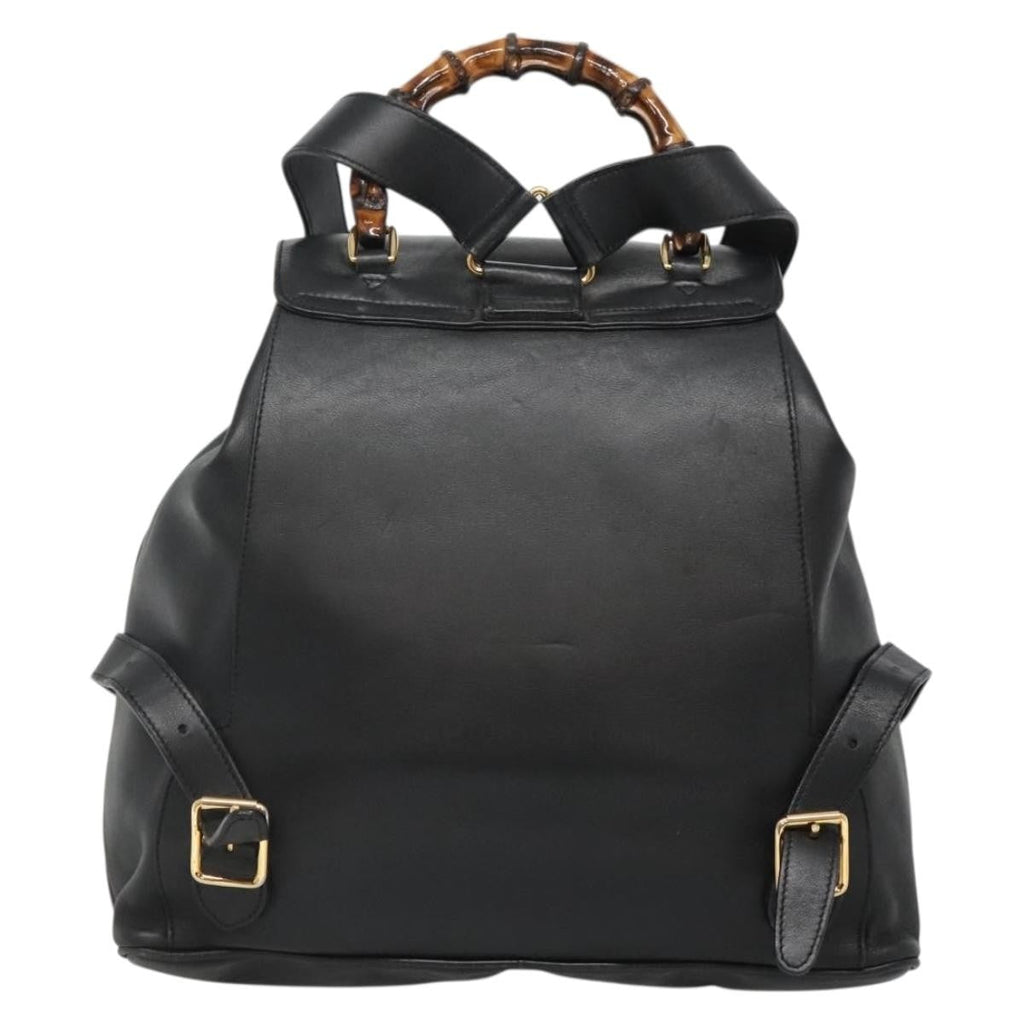 Gucci Vintage Bamboo Backpack Leather Black Leather Backpack Bag (Authentic Pre-Loved)