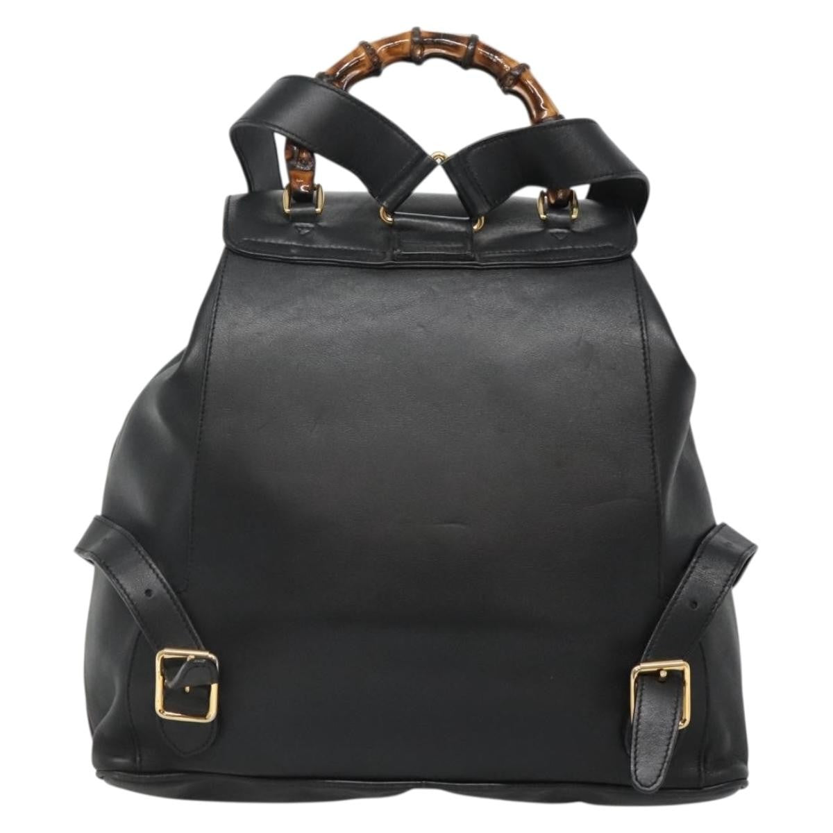 Gucci Vintage Bamboo Backpack Leather Black Leather Backpack Bag (Authentic Pre-Loved)
