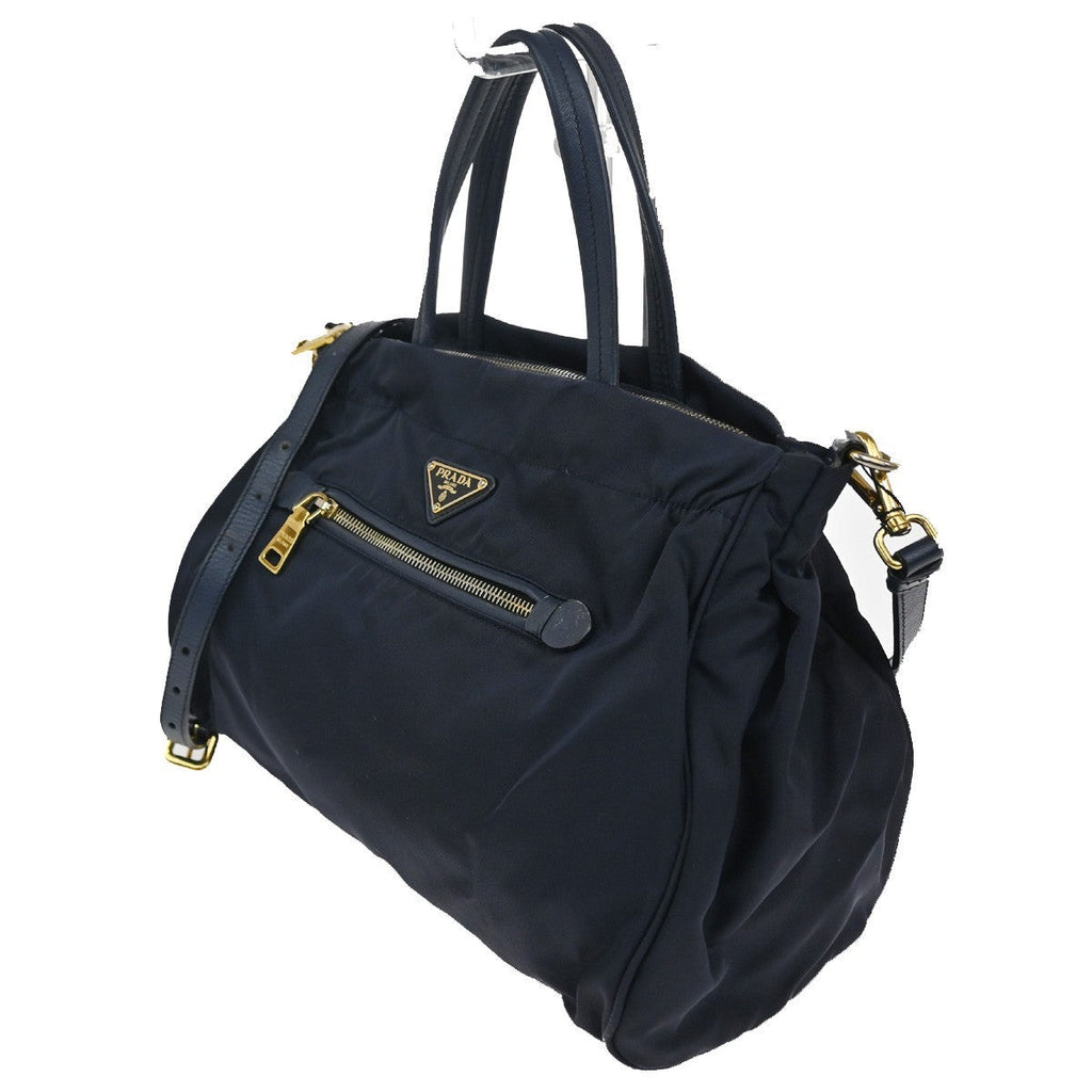 Prada Zip Convertible Shopping Tote Tessuto With Saffiano Leather Navy Nylon Handbag (Authentic Pre-Loved)