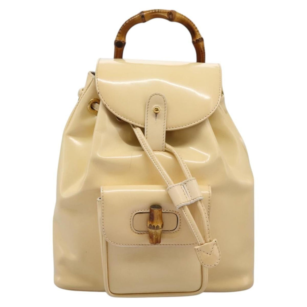 Gucci Vintage Bamboo Backpack Patent Beige Patent_Leather Backpack Bag (Authentic Pre-Loved)