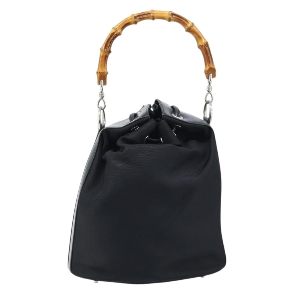 Gucci Vintage Bamboo Bucket Bag Nylon And Leather Black Nylon Handbag (Authentic Pre-Loved)