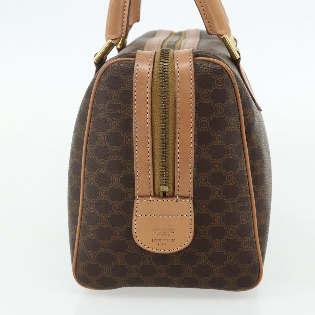Celine Vintage Macadam Boston Bag Canvas And Leather Brown Canvas Handbag (Authentic Pre-Loved)