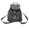 Gucci Vintage Bamboo Backpack Leather Black Leather Backpack Bag (Authentic Pre-Loved)