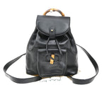 Gucci Vintage Bamboo Backpack Leather Black Leather Backpack Bag (Authentic Pre-Loved)