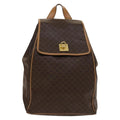 Celine Vintage Drawstring Flap Backpack Macadam Coated Canvas Brown Canvas Backpack Bag (Authentic Pre-Loved)