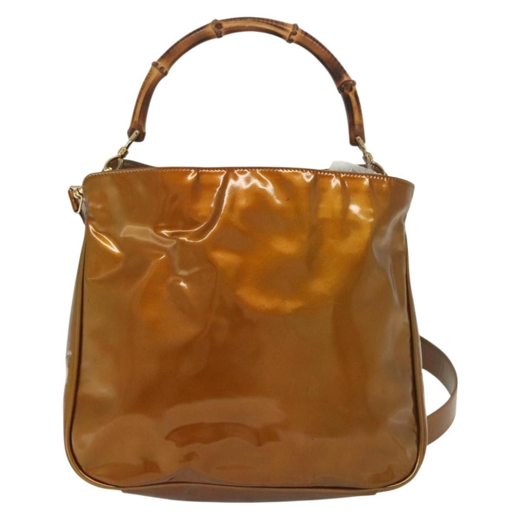 Gucci Vintage Bamboo Handle Bag Patent Leather Gold Patent_Leather Handbag (Authentic Pre-Loved)
