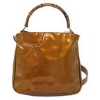 Gucci Vintage Bamboo Handle Bag Patent Leather Gold Patent_Leather Handbag (Authentic Pre-Loved)