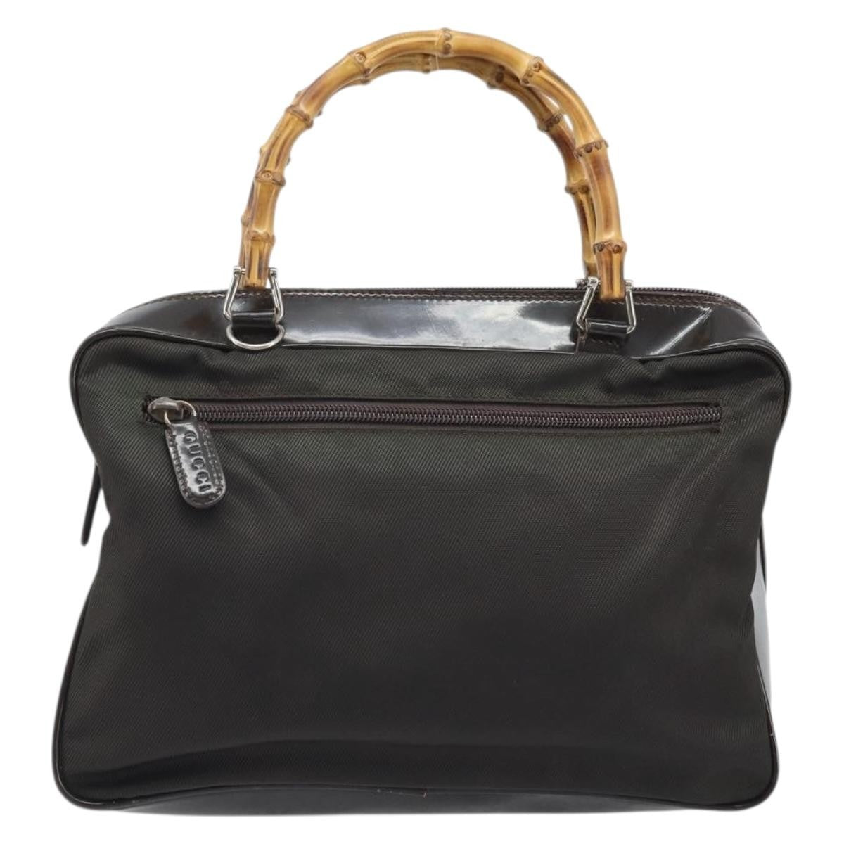 Gucci Vintage Bamboo Handle Bag Nylon Brown Nylon Handbag (Authentic Pre-Loved)