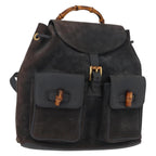 Gucci Vintage Bamboo Backpack Suede Navy Suede Backpack Bag (Authentic Pre-Loved)