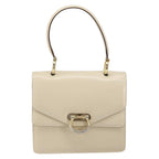Celine Vintage Top Handle Bag Glazed Leather Ecru Leather Handbag (Authentic Pre-Loved)