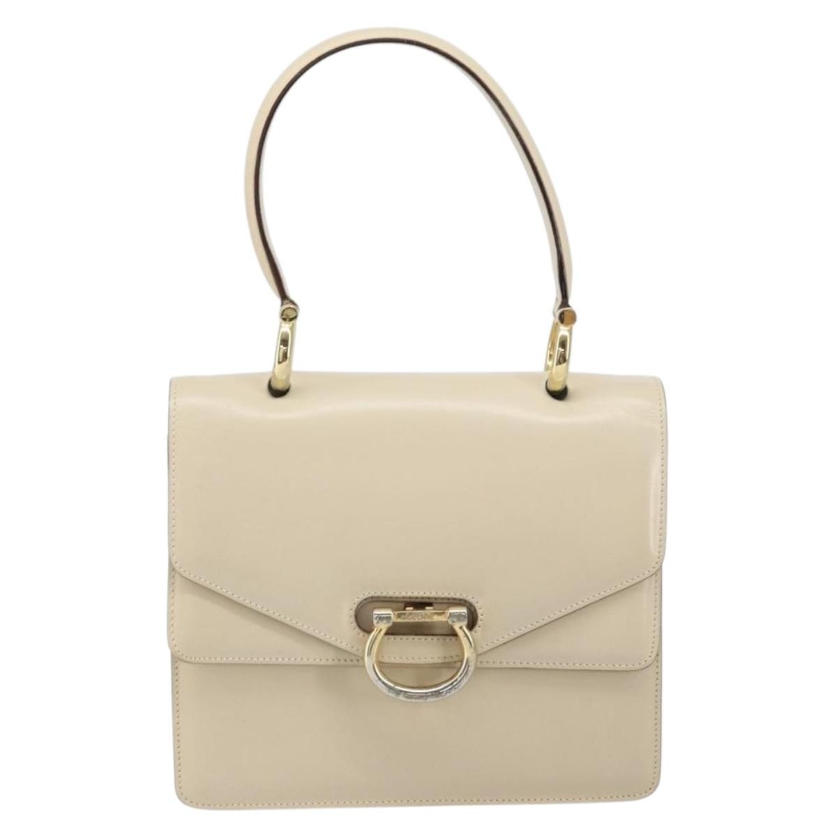 Celine Vintage Top Handle Bag Glazed Leather Ecru Leather Handbag (Authentic Pre-Loved)