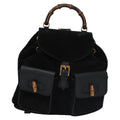 Gucci Vintage Bamboo Backpack Suede Black Suede Backpack Bag (Authentic Pre-Loved)