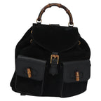 Gucci Vintage Bamboo Backpack Suede Black Suede Backpack Bag (Authentic Pre-Loved)