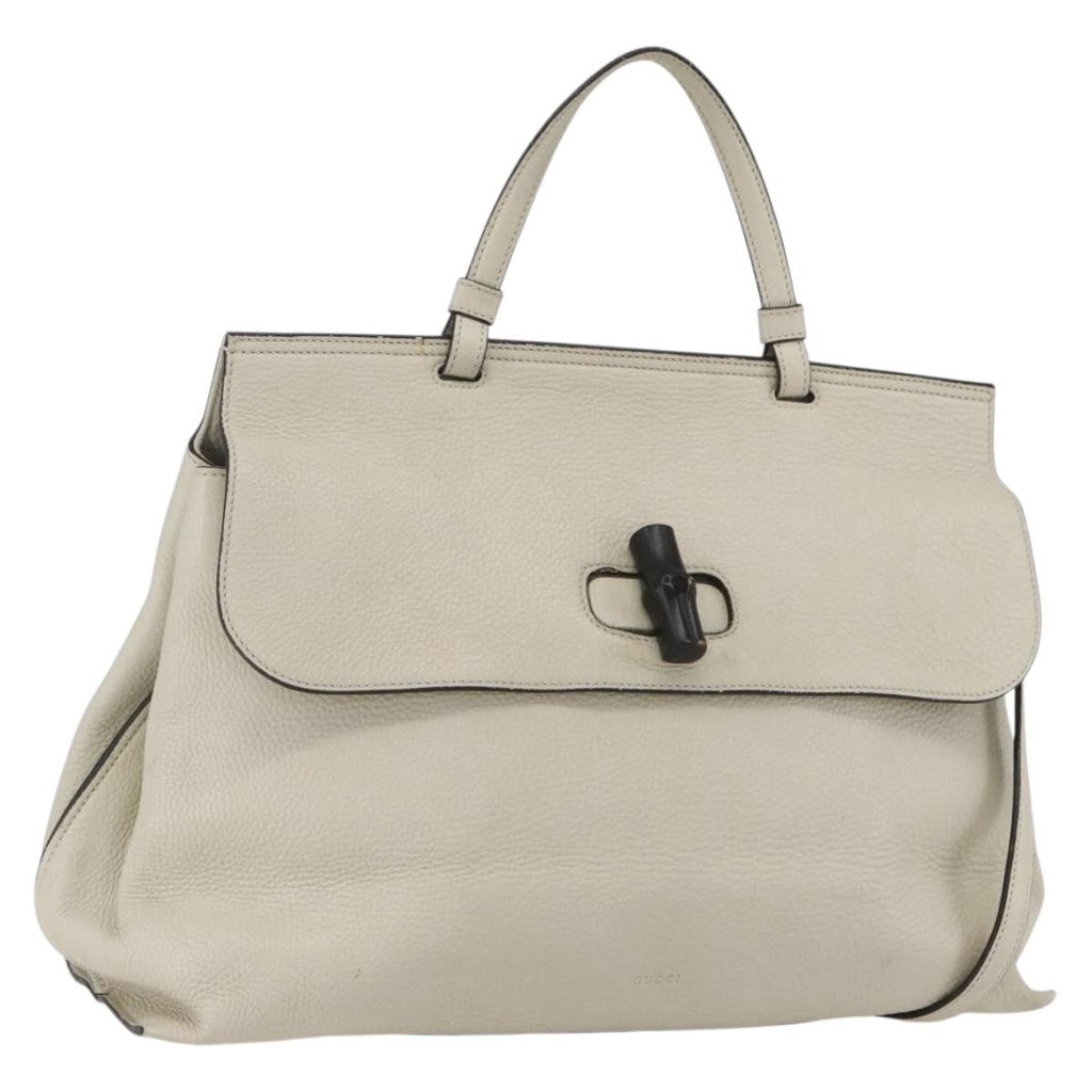 Gucci Bamboo Daily Top Handle Bag Leather White Leather Handbag (Authentic Pre-Loved)