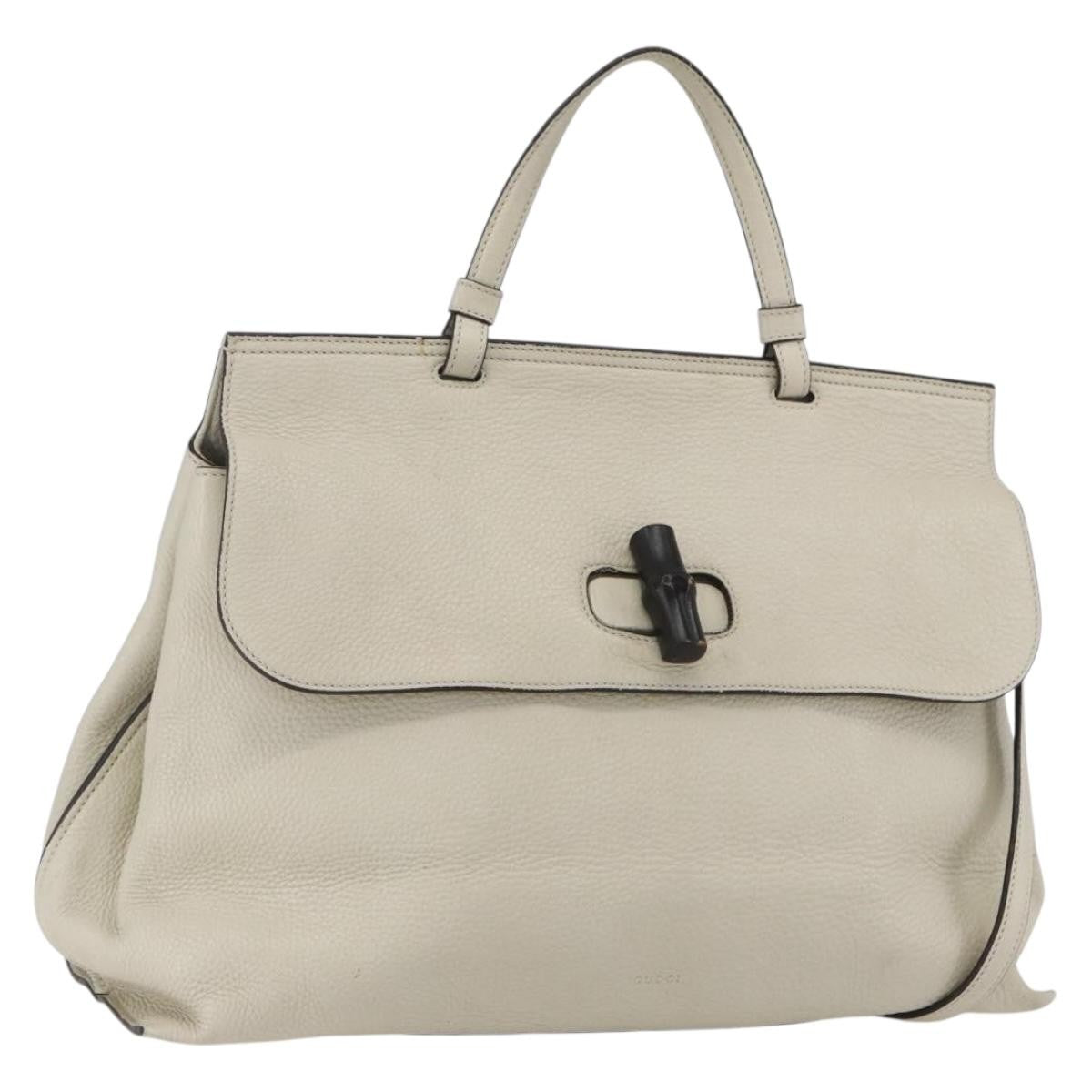 Gucci Bamboo Daily Top Handle Bag Leather White Leather Handbag (Authentic Pre-Loved)