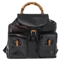 Gucci Vintage Bamboo Backpack Leather Black Leather Backpack Bag (Authentic Pre-Loved)