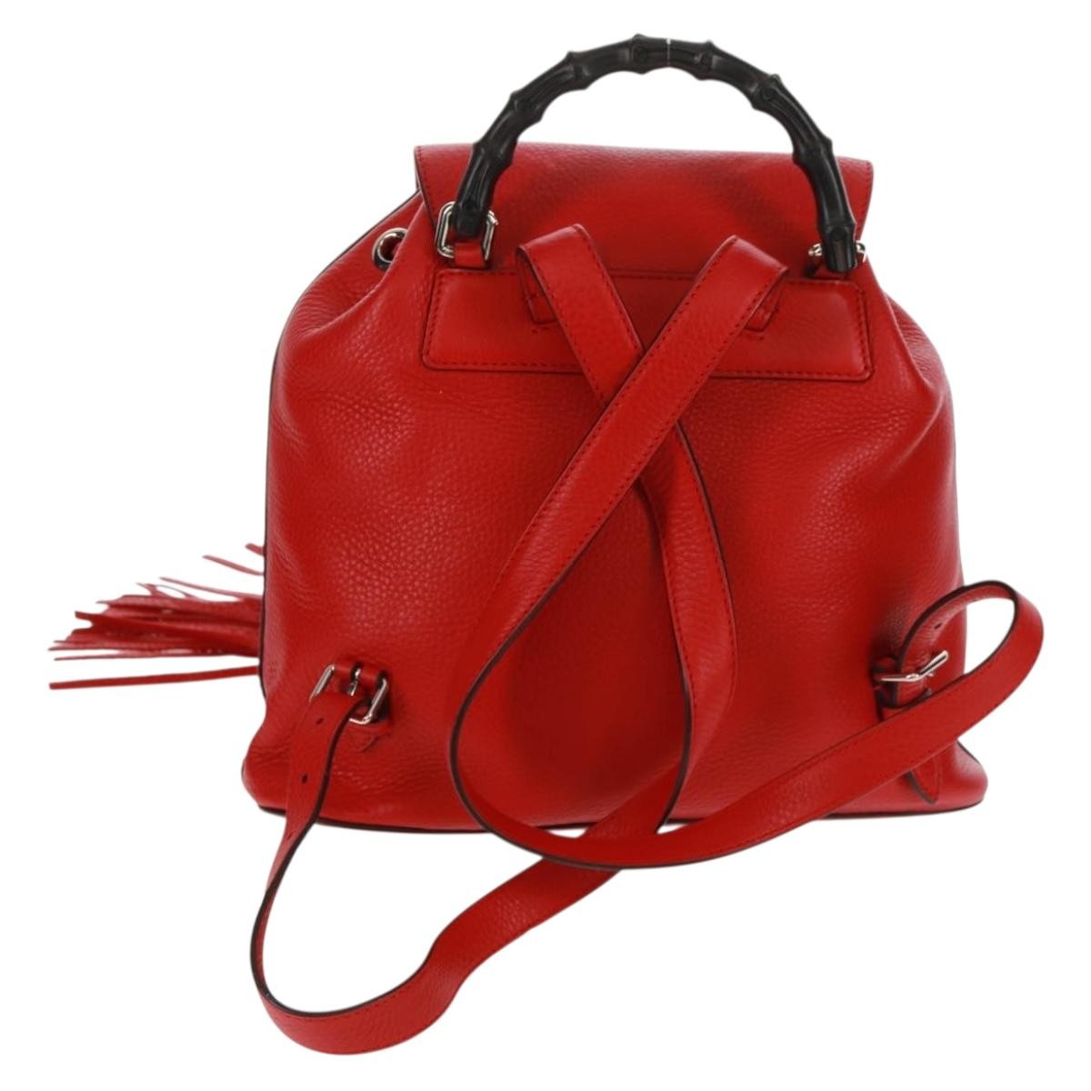 Gucci Bamboo Tassel Backpack Leather Red Leather Backpack Bag (Authentic Pre-Loved)