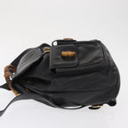 Gucci Vintage Bamboo Backpack Leather Black Leather Backpack Bag (Authentic Pre-Loved)