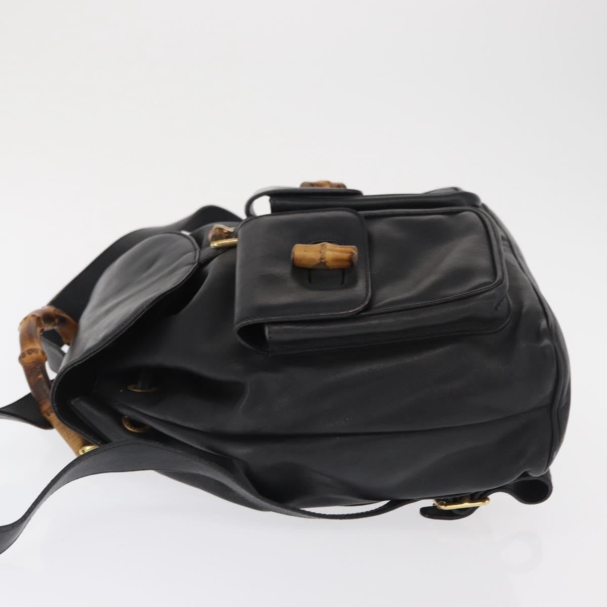 Gucci Vintage Bamboo Backpack Leather Black Leather Backpack Bag (Authentic Pre-Loved)