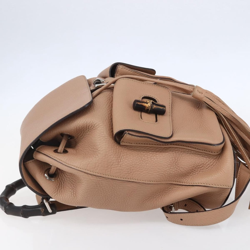 Gucci Vintage Bamboo Backpack Leather Beige Leather Backpack Bag (Authentic Pre-Loved)