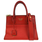 Prada Paradigme Tote Saffiano With City Calf Red Leather Handbag (Authentic Pre-Loved)