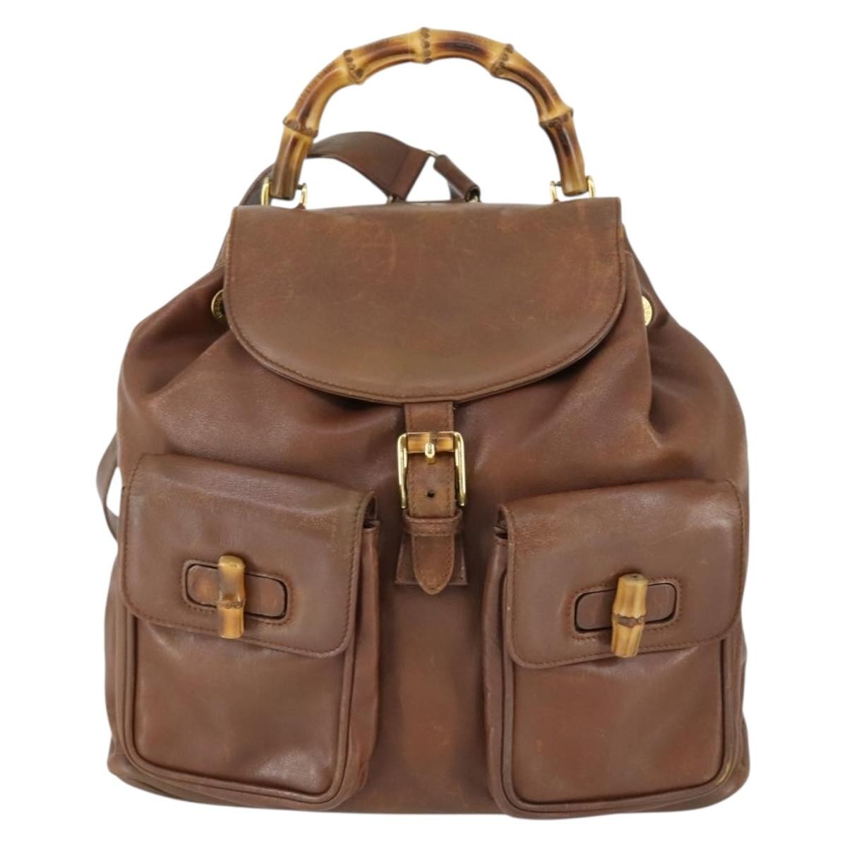 Gucci Vintage Bamboo Backpack Leather Brown Leather Backpack Bag (Authentic Pre-Loved)
