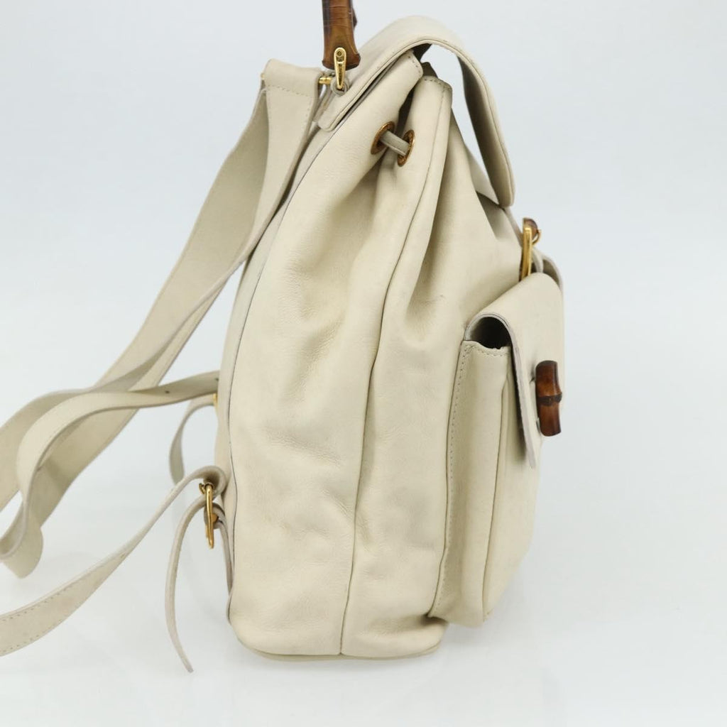 Gucci Vintage Bamboo Backpack Leather White Leather Backpack Bag (Authentic Pre-Loved)