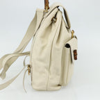 Gucci Vintage Bamboo Backpack Leather White Leather Backpack Bag (Authentic Pre-Loved)