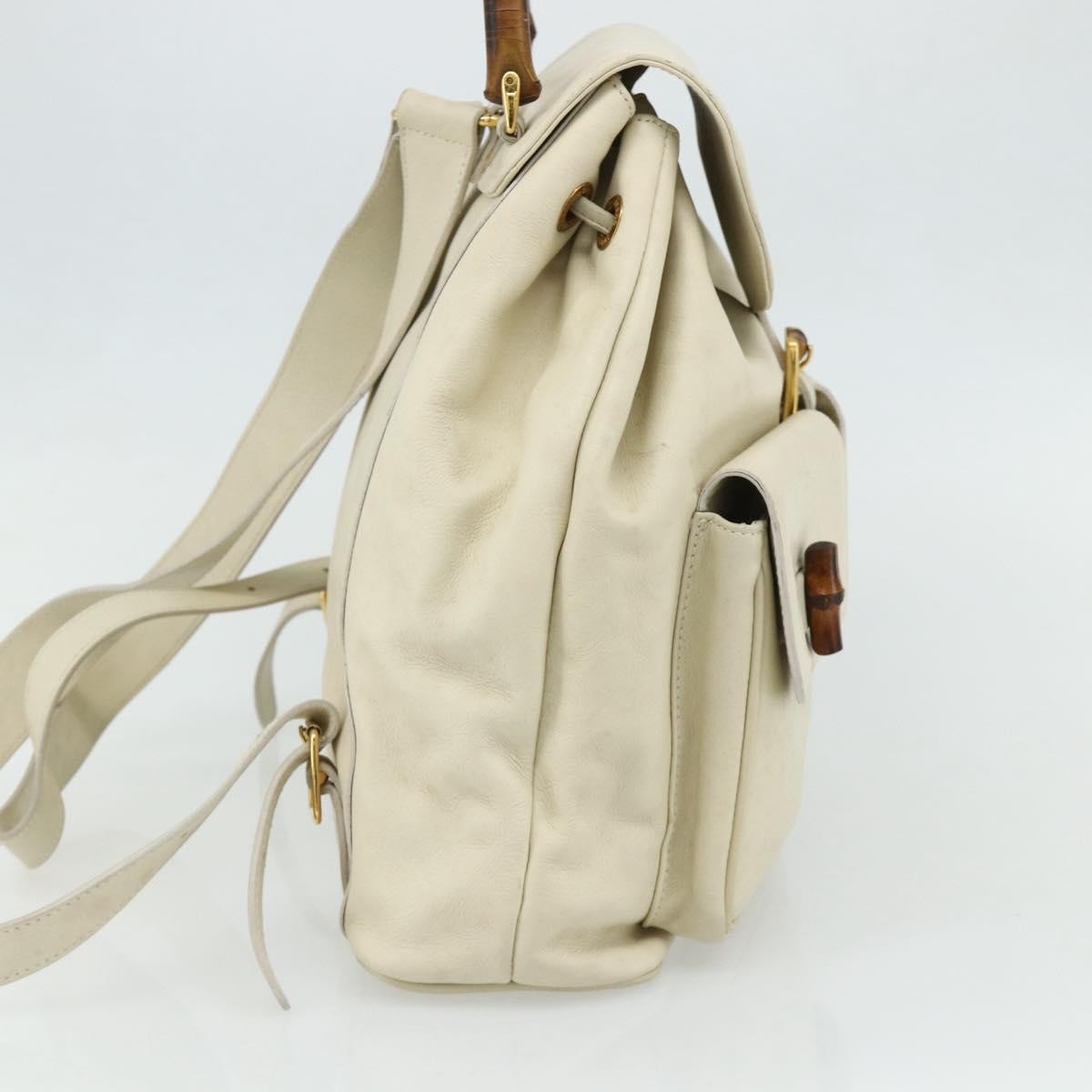 Gucci Vintage Bamboo Backpack Leather White Leather Backpack Bag (Authentic Pre-Loved)