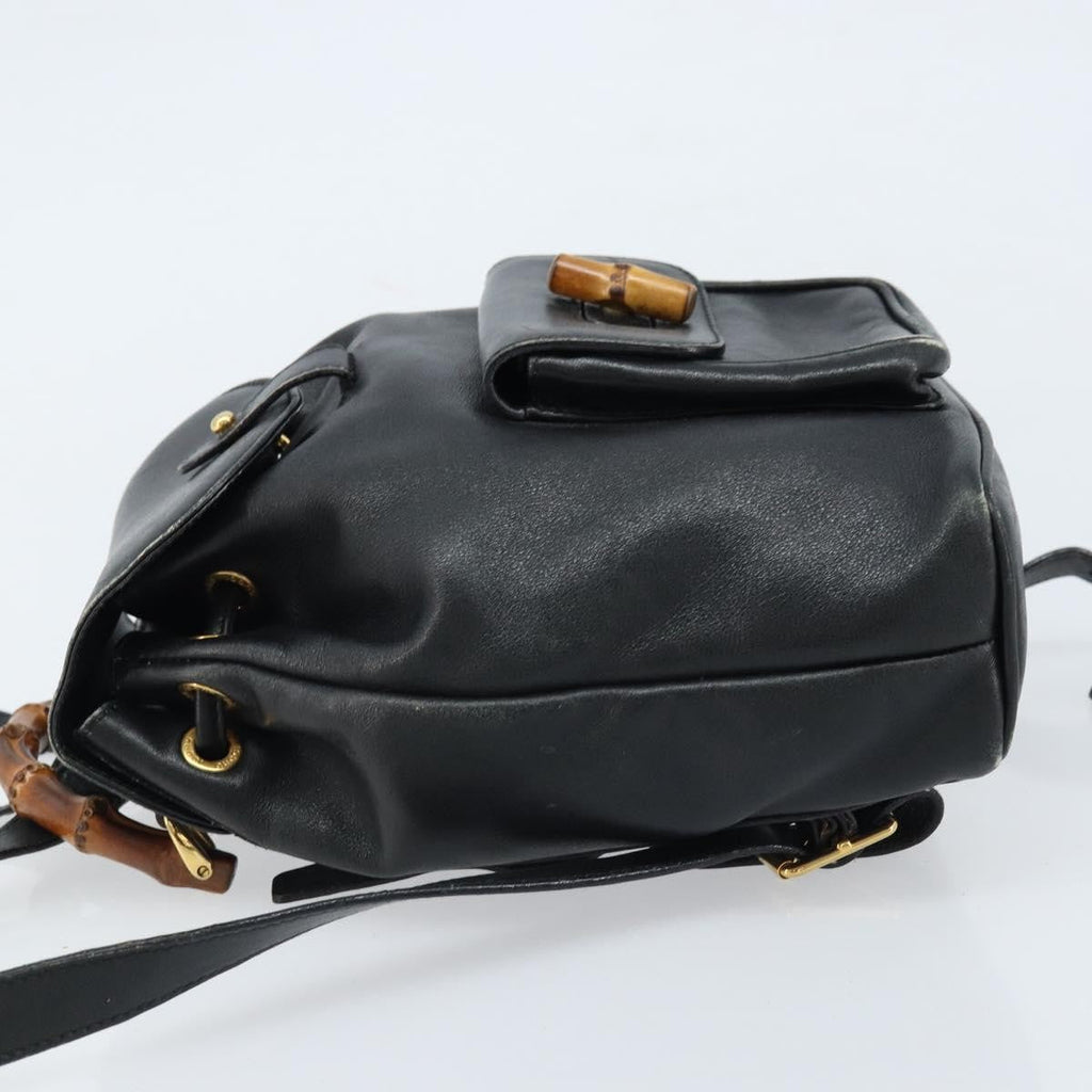 Gucci Vintage Bamboo Backpack Leather Black Leather Backpack Bag (Authentic Pre-Loved)