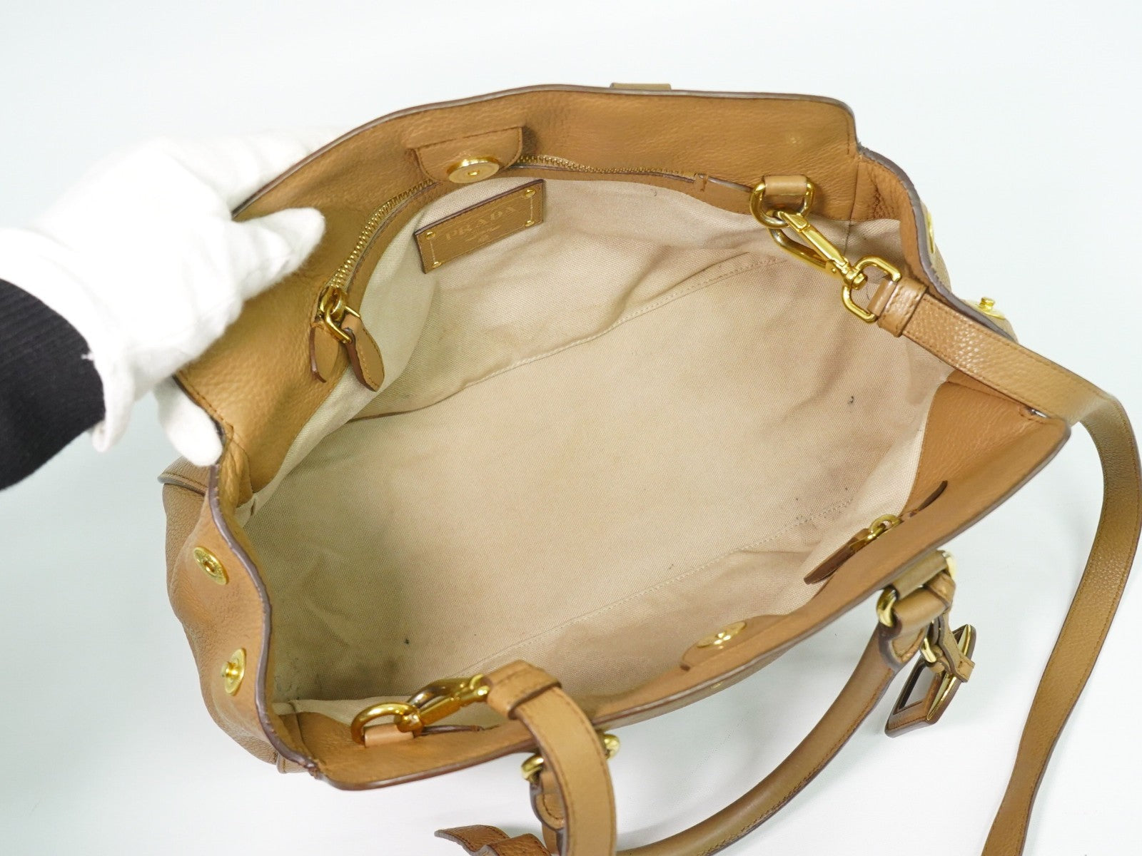 Prada Vintage Handbag Leather Beige Leather Handbag (Authentic Pre-Loved)
