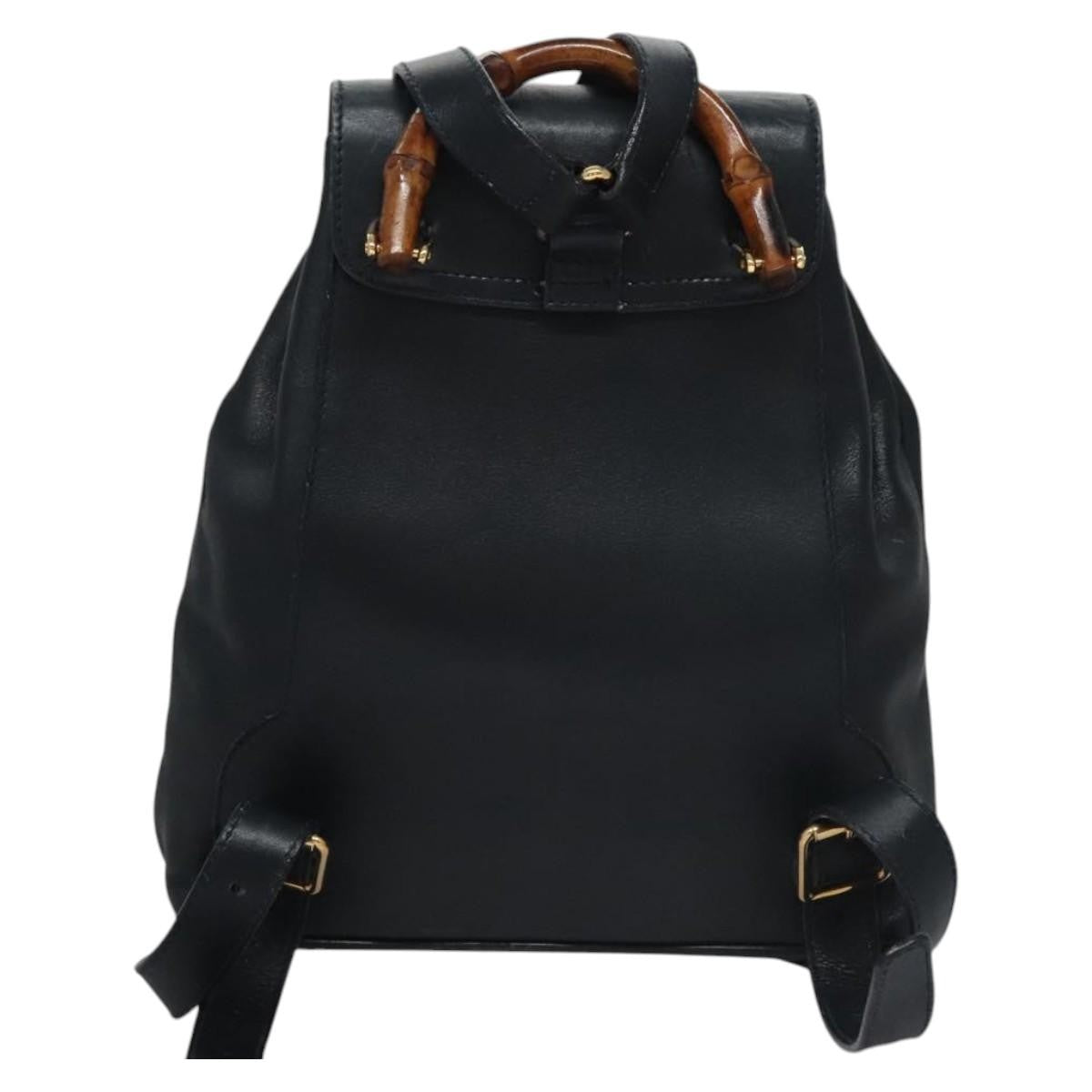 Gucci Vintage Bamboo Backpack Leather Black Leather Backpack Bag (Authentic Pre-Loved)