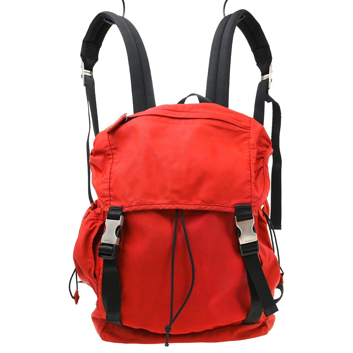 Prada Double Buckle Backpack Tessuto Red Nylon Backpack Bag (Pre-Loved)