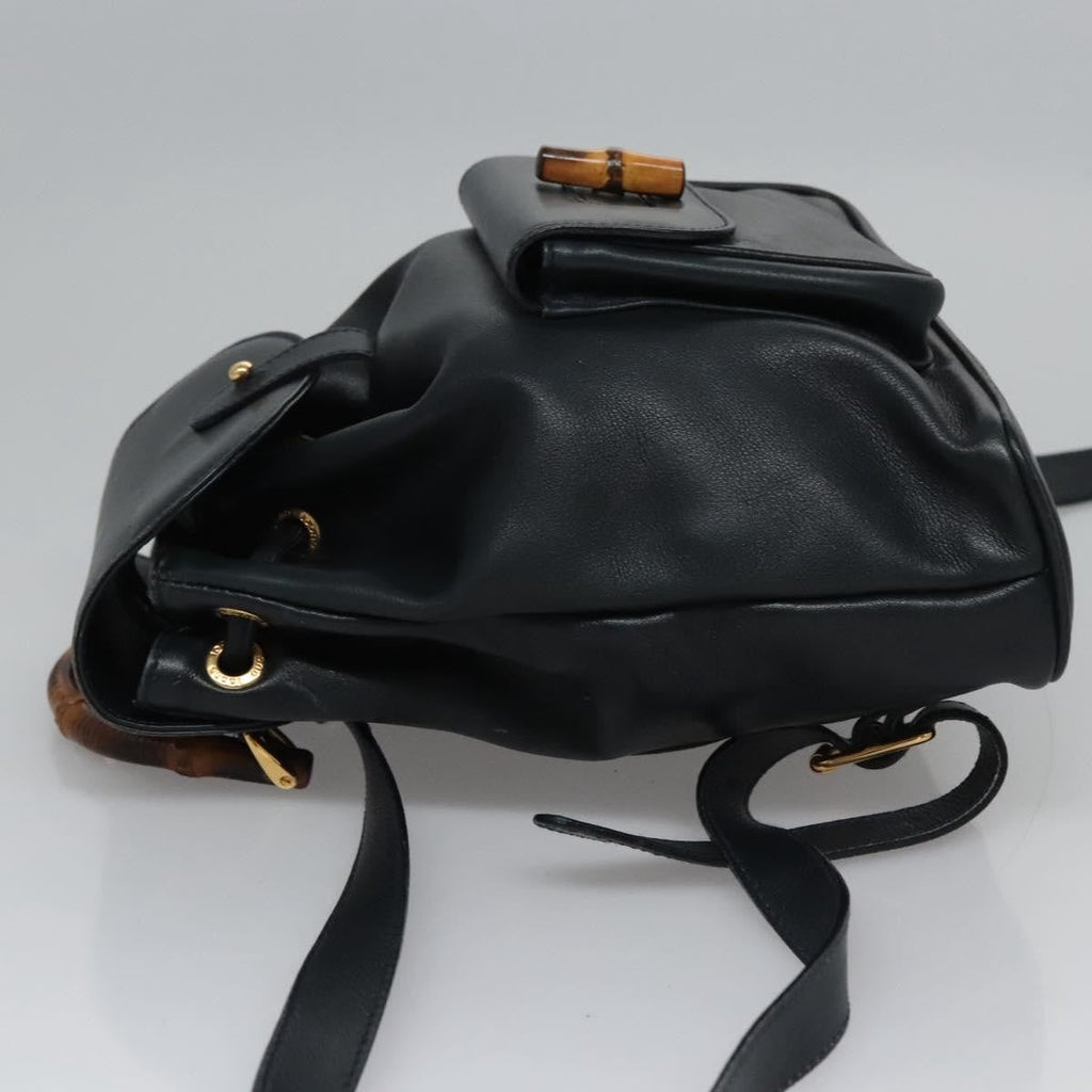 Gucci Vintage Bamboo Backpack Leather Black Leather Backpack Bag (Authentic Pre-Loved)