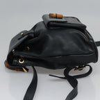 Gucci Vintage Bamboo Backpack Leather Black Leather Backpack Bag (Authentic Pre-Loved)