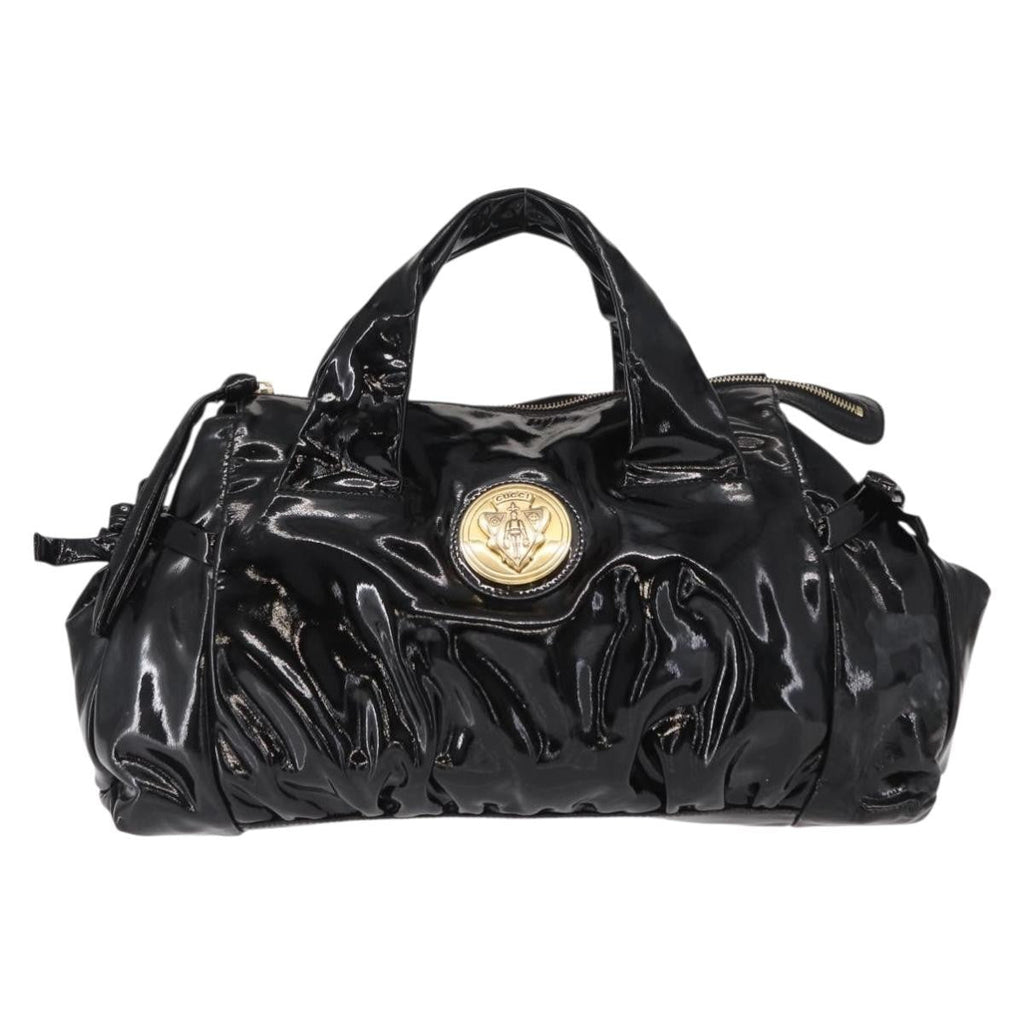 Gucci Hysteria Convertible Top Handle Bag Patent Black Patent_Leather Handbag (Authentic Pre-Loved)