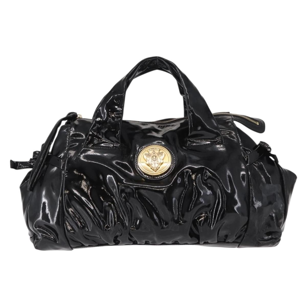 Gucci Hysteria Convertible Top Handle Bag Patent Black Patent_Leather Handbag (Authentic Pre-Loved)