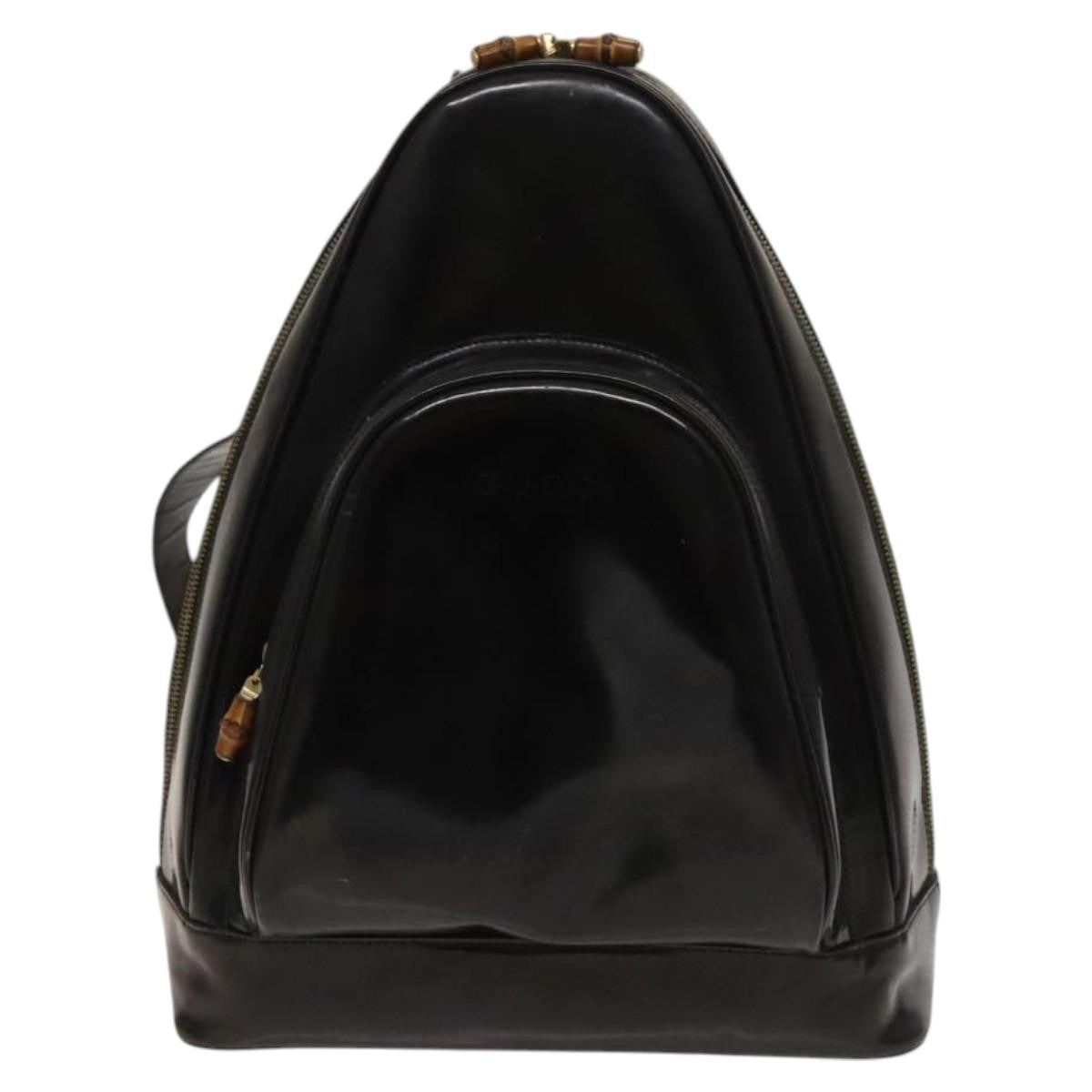Gucci Vintage Bamboo Backpack Patent Black Patent_Leather Backpack Bag (Authentic Pre-Loved)