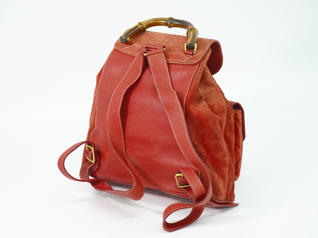 Gucci Vintage Bamboo Backpack Suede Pink Suede Backpack Bag (Authentic Pre-Loved)