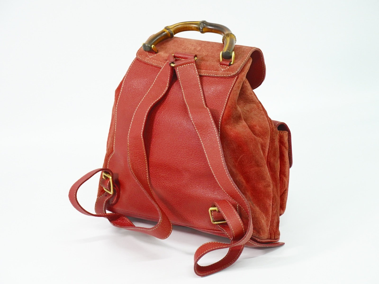Gucci Vintage Bamboo Backpack Suede Pink Suede Backpack Bag (Authentic Pre-Loved)