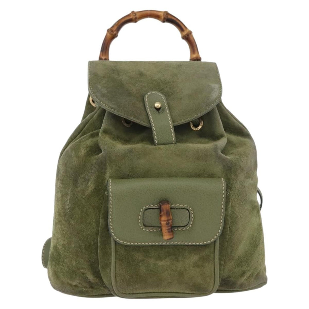 Gucci Gucci Bamboo Backpack Daim Khaki Leather Backpack Bag (Authentic Pre-Loved)