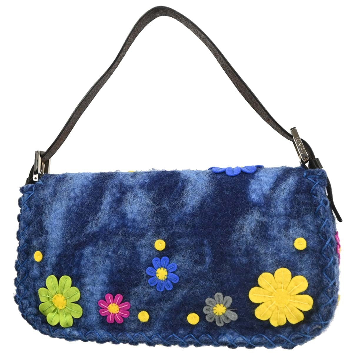 Fendi Baguette Bag Patent Blue Felt,Leather Handbag (Authentic Pre-Loved)