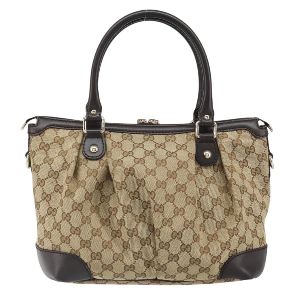Gucci Sukey Top Handle Satchel Gg Canvas With Leather Beige Canvas Handbag (Authentic Pre-Loved)