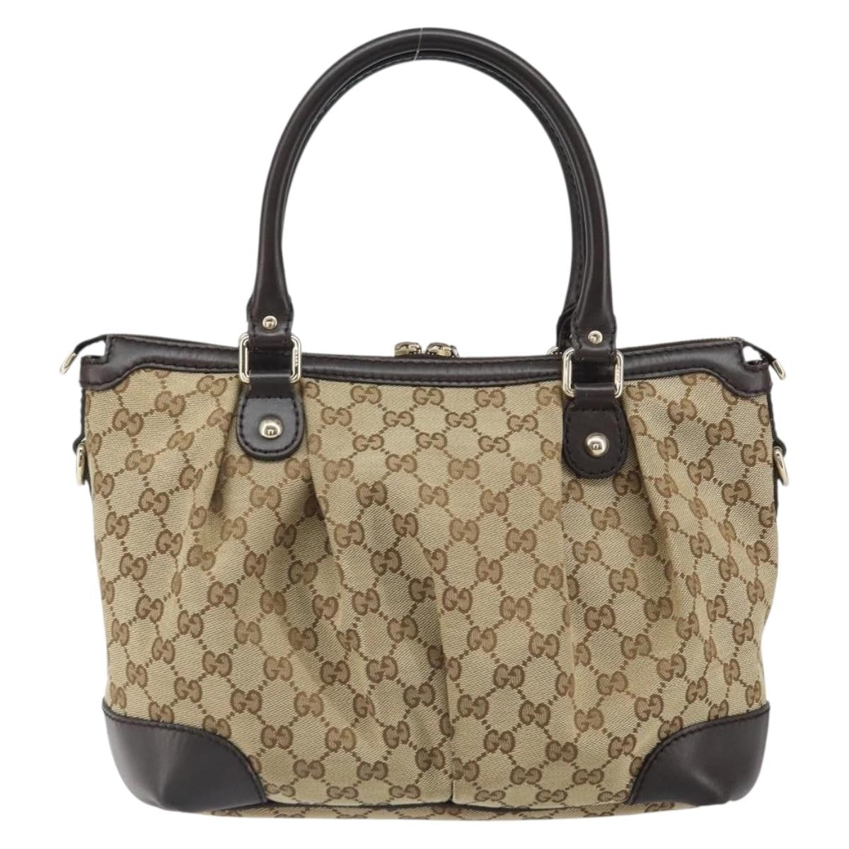 Gucci Sukey Top Handle Satchel Gg Canvas With Leather Beige Canvas Handbag (Authentic Pre-Loved)