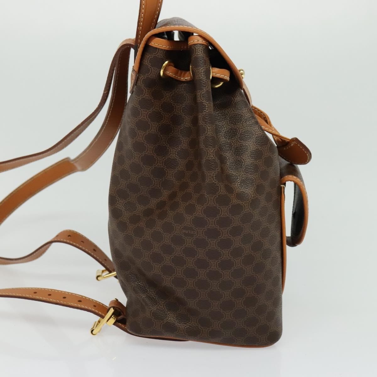 Celine Vintage Macadam Backpack Canvas And Leather Brown Pvc Backpack Bag (Authentic Pre-Loved)