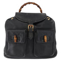 Gucci Vintage Bamboo Backpack Leather Black Leather Backpack Bag (Authentic Pre-Loved)