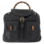 Gucci Vintage Bamboo Backpack Leather Black Leather Backpack Bag (Authentic Pre-Loved)