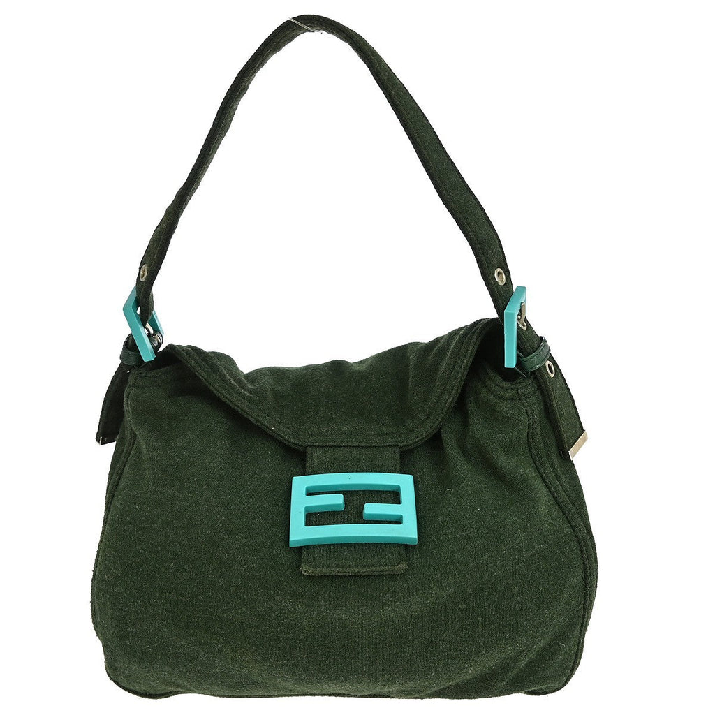Fendi Vintage Flap Shoulder Bag Zucchino Canvas With Leather Green Canvas Handbag (Authentic Pre-Loved)