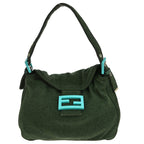 Fendi Vintage Flap Shoulder Bag Zucchino Canvas With Leather Green Canvas Handbag (Authentic Pre-Loved)