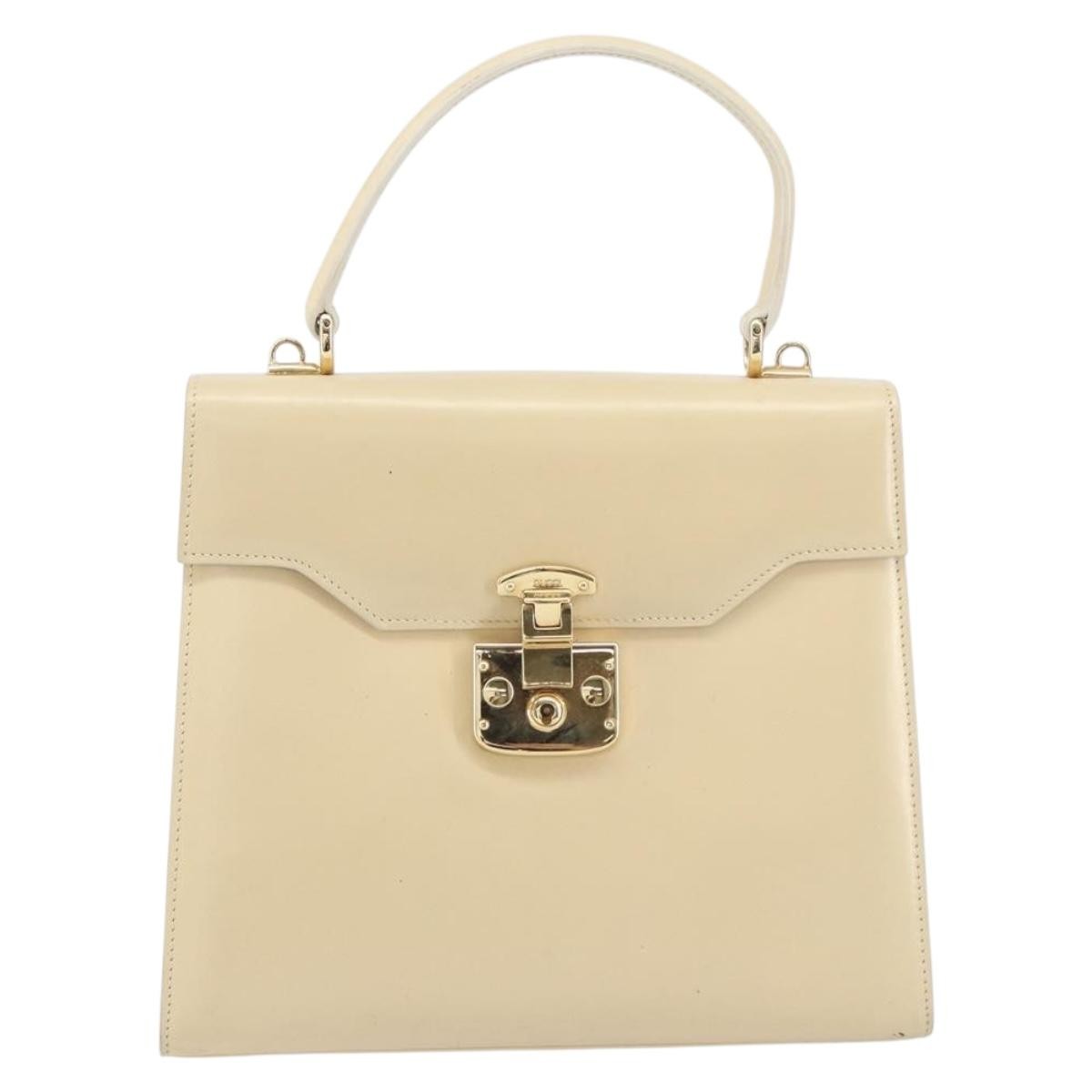 Gucci Vintage Lady Lock Top Handle Bag Leather Beige Leather Handbag (Authentic Pre-Loved)